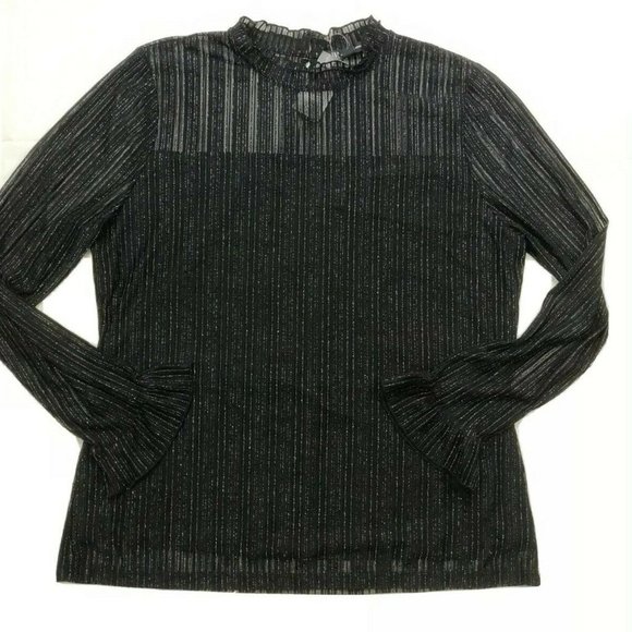 NWT INC Black Silver Mock-Neck Shine Top XXL - Picture 2 of 13